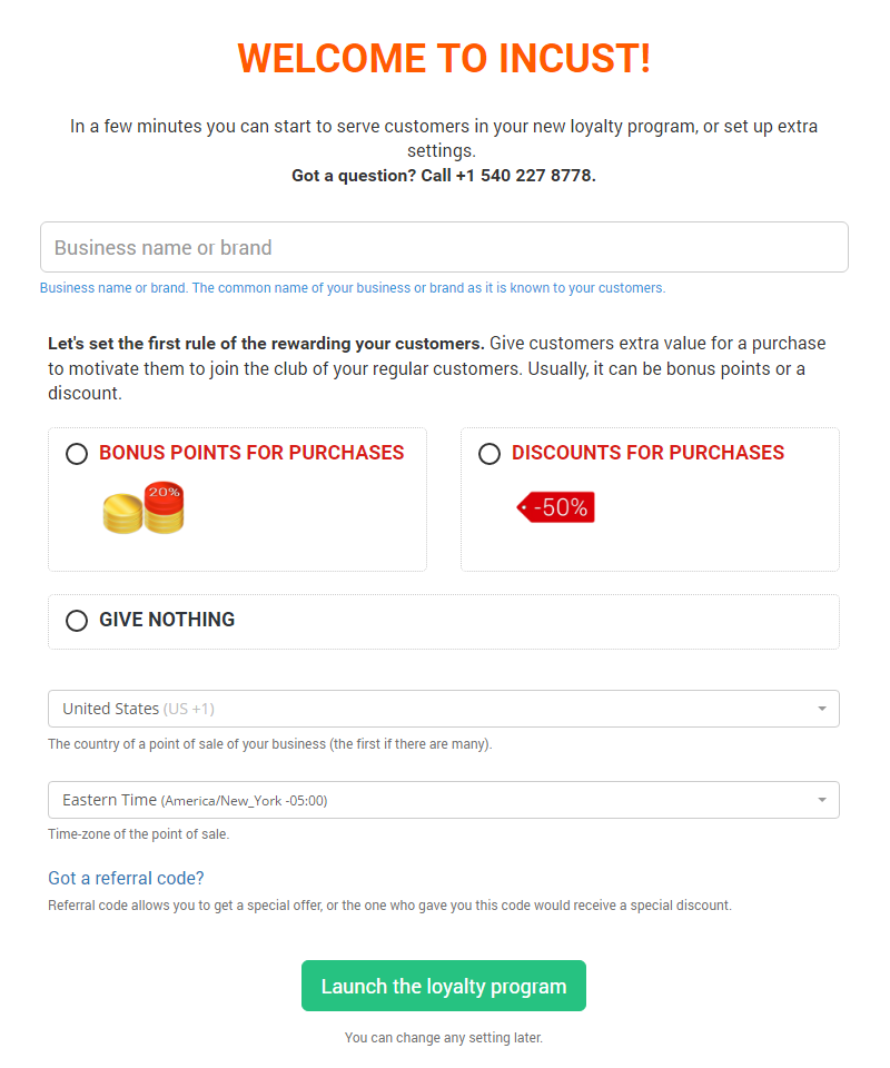 Registration of your loyalty program in the inCust service