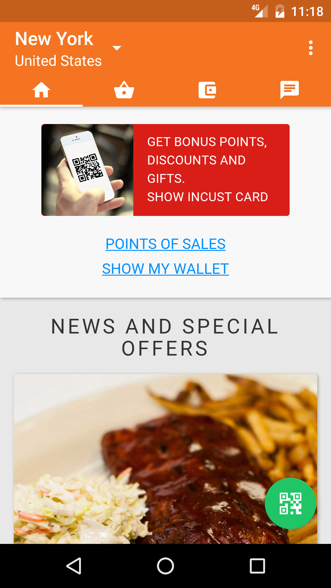 inCust mobile app: information about the company, points of sale, contacts, loyalty programs.